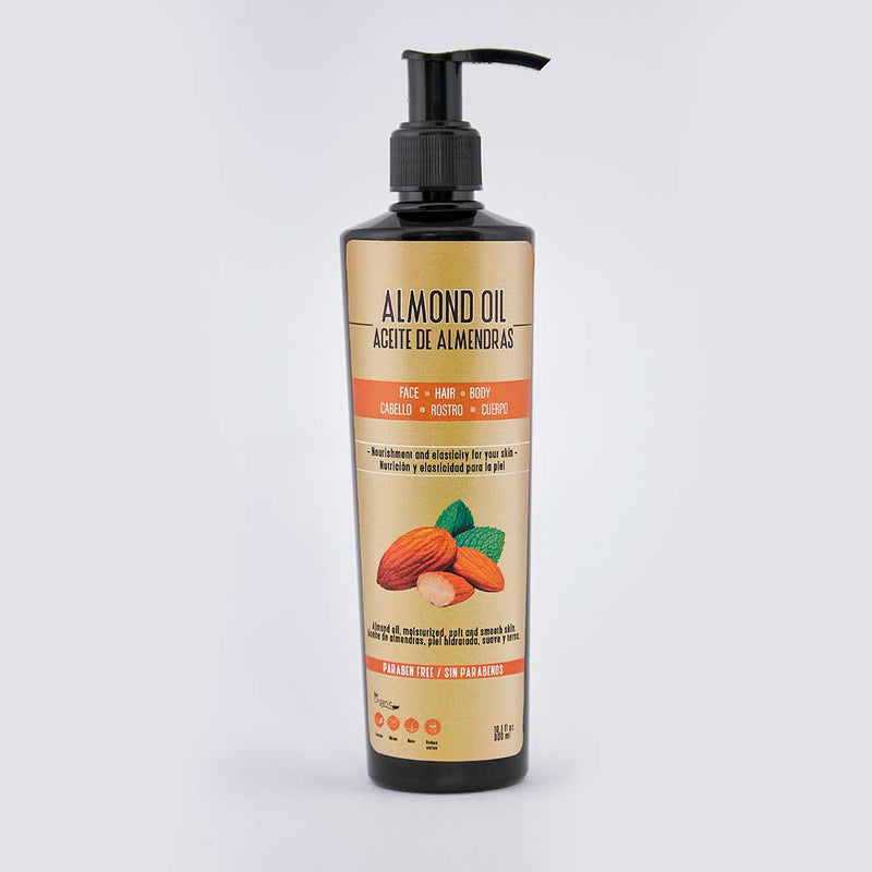 Aceite de Almendras, Girasol y Macadamia proporcionando nutrición intensiva para piel y cabello, resultado de la mezcla única de tres aceites naturales de primera calidad.
